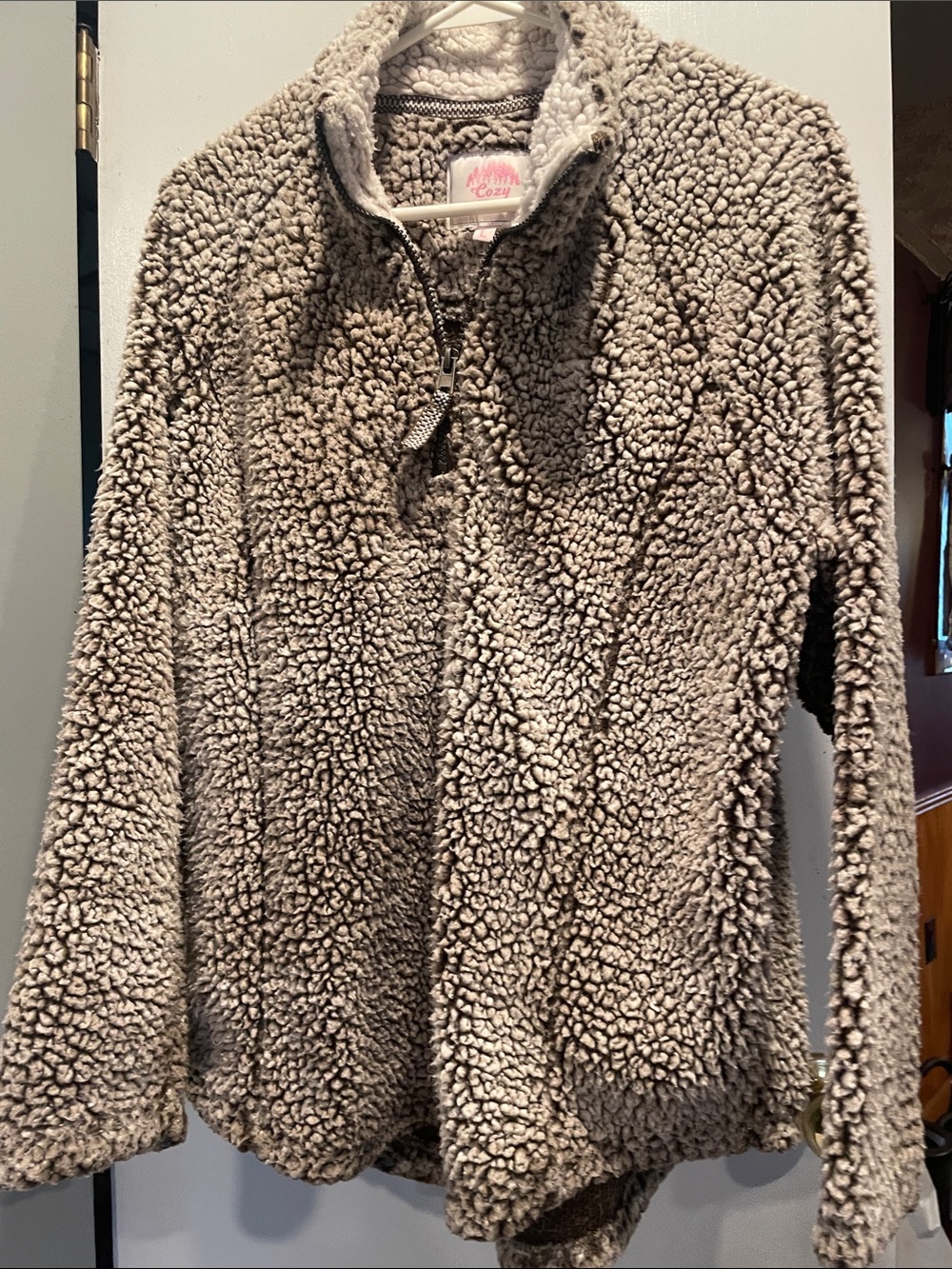 Cozy Sherpa Plush Half-Zip Sherpa Pullover - Taupe size large